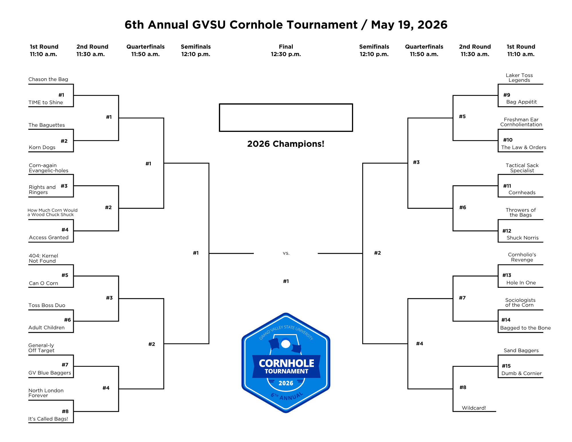 GVSU Cornhole Tournament 2026 Bracket